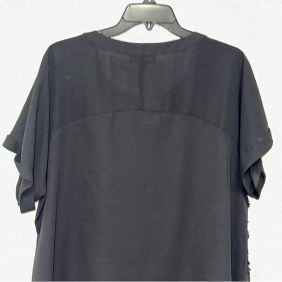 F21+ 2X Black Crewneck Short Sleeve Patch Floral Embroidered Front Sheer Top - Picture 4 of 9